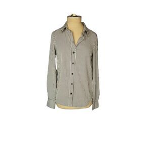H&M Black White Striped Collared Button-up Blouse Size XXS